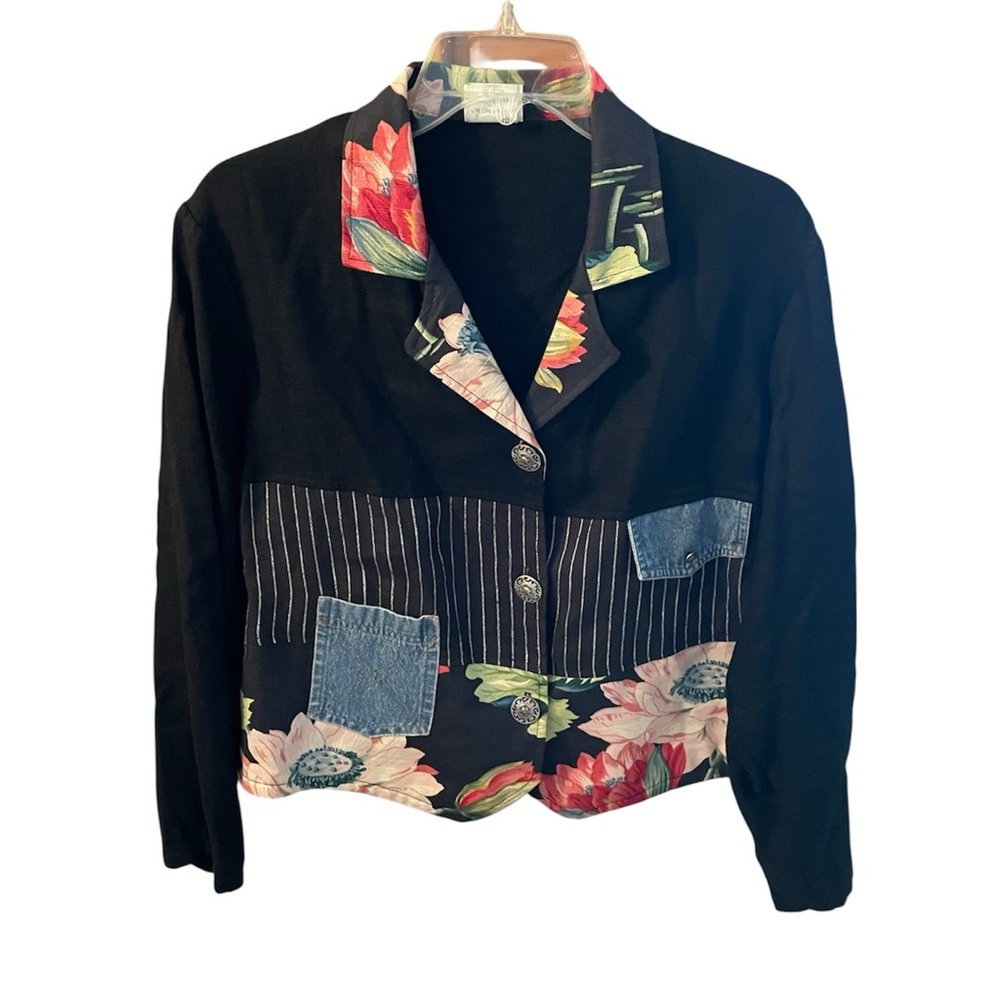 Women’s Vintage Black Floral Pattern Blazer Size Medium - Picture 2 of 7